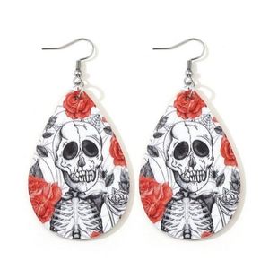 Skeleton & Roses Teardrop Dangle Earrings